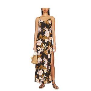 Maaji Khaki Maxi Dress in Aloha Black Size M Floral Vacation Summer Boho Coastal